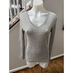 The Cashmere Project Ribbed 100% V Neck Fitted Sweater Grey Size Medium